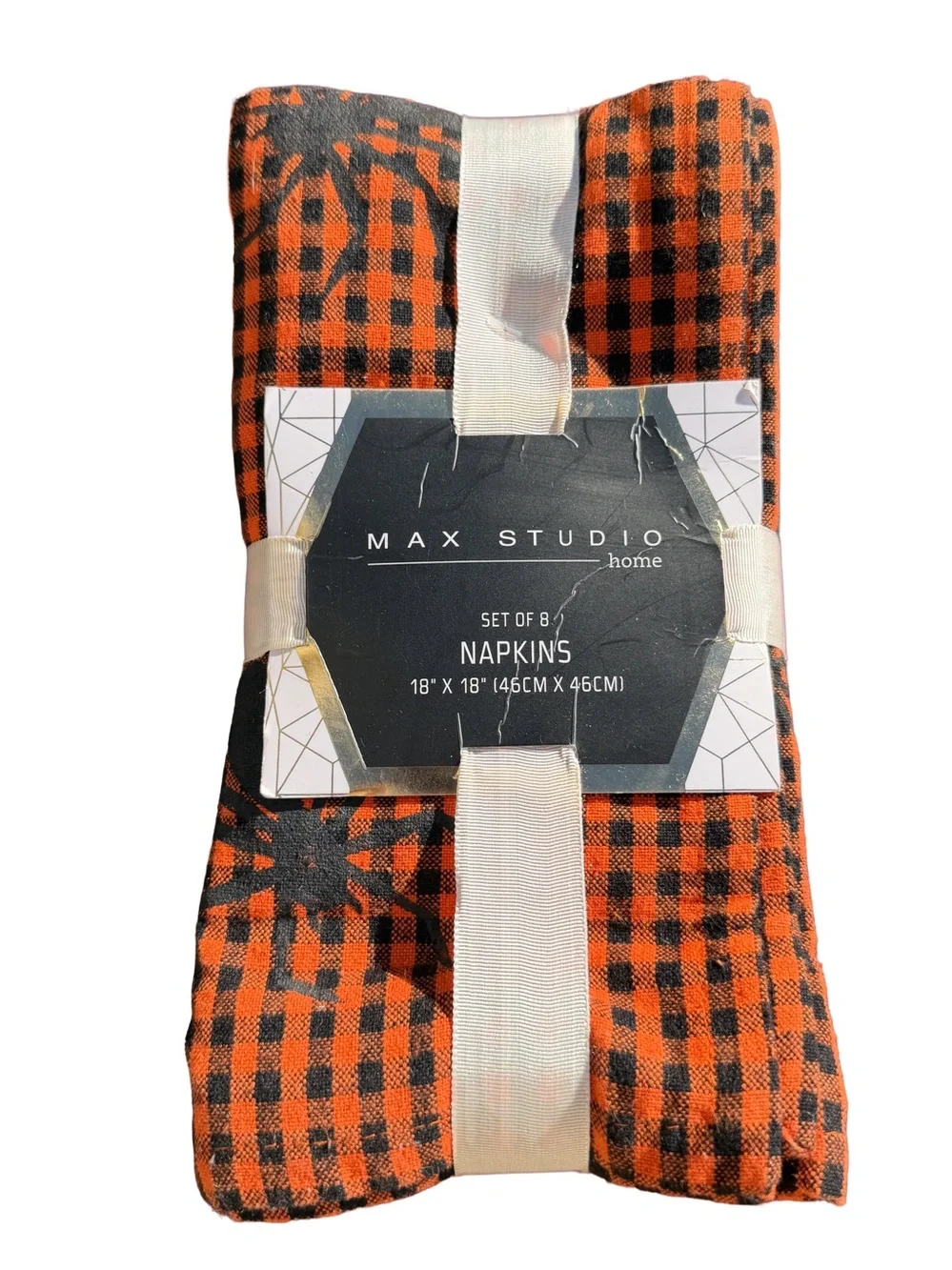 MAX STUDIO HOMW NWT 8pc gingham/black dinner napkins
